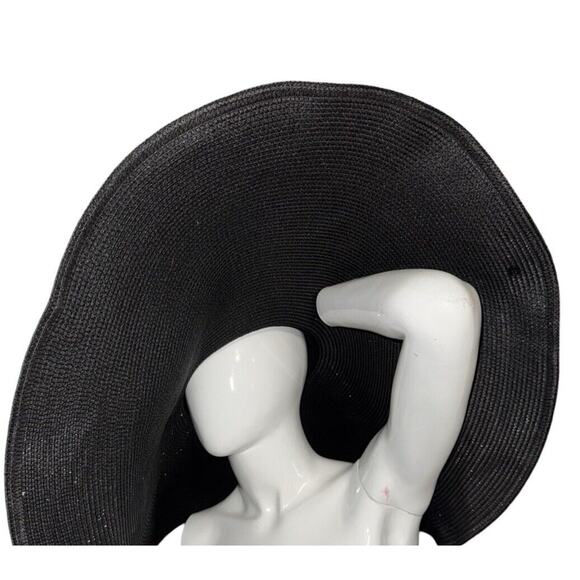 Glam Extra Wide Brim Black Woman’s Hat Button Back Front 36” Diameter main image 5